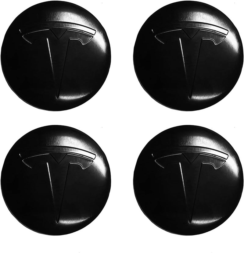 Knomix 4 Pack Aluminum Waterproof Wheel Cover Center Emblem Sticker for Tesla Model 3 Model Y 56mm Hubcaps Wheel Rim Cover (Glossy Black) - Image 1